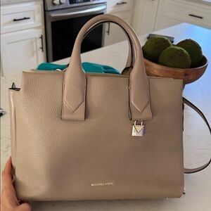 Michael Kors Beige Satchel with Silver Accents